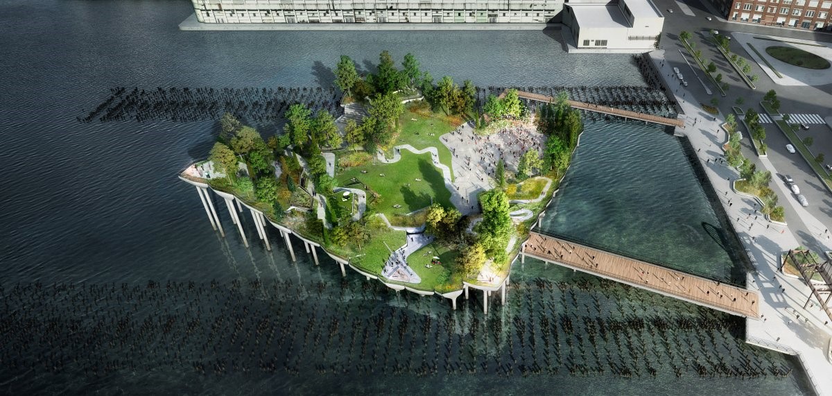 The billionaire couple has partnered with the Hudson River Park Trust to build the 2.7-acre square-shaped pier and community art space to replace the deteriorating Pier 54